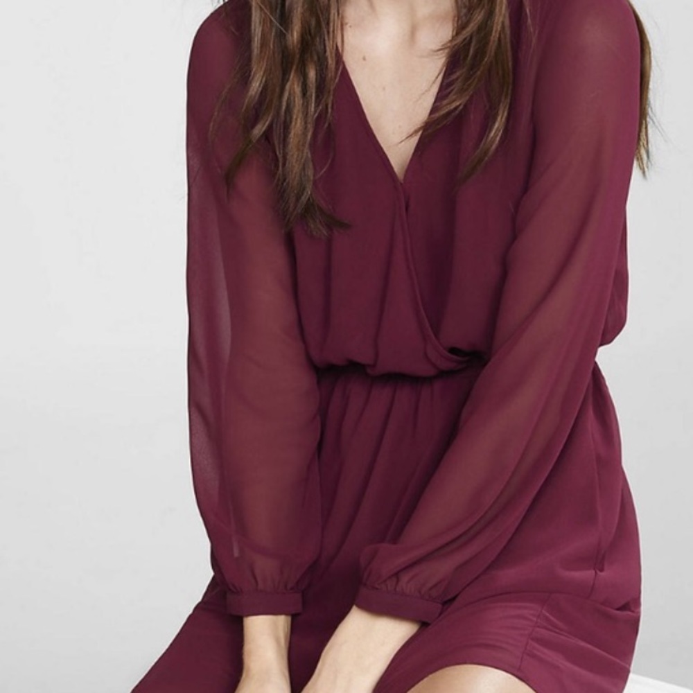 Express Wine Colored Faux Wrap Dress